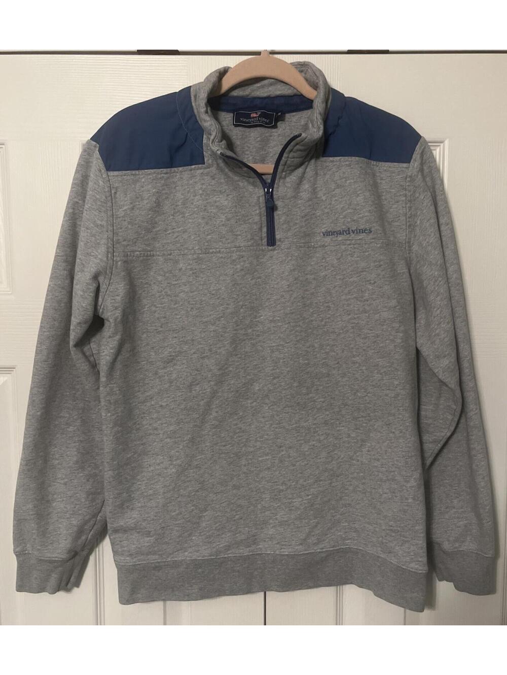 Vineyard Vines Sweater Medium Adult Grey 1/4 Zip Pullover Mock Neck Casual Men M